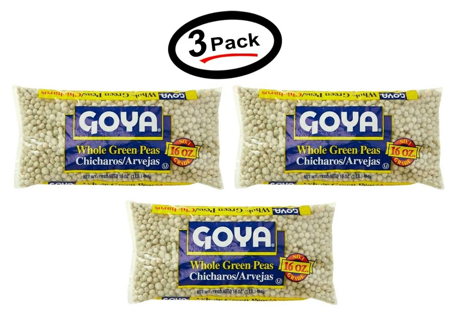 (3 Pack) Goya Whole Green Peas 16 Oz Chicharos Verdes Enteros