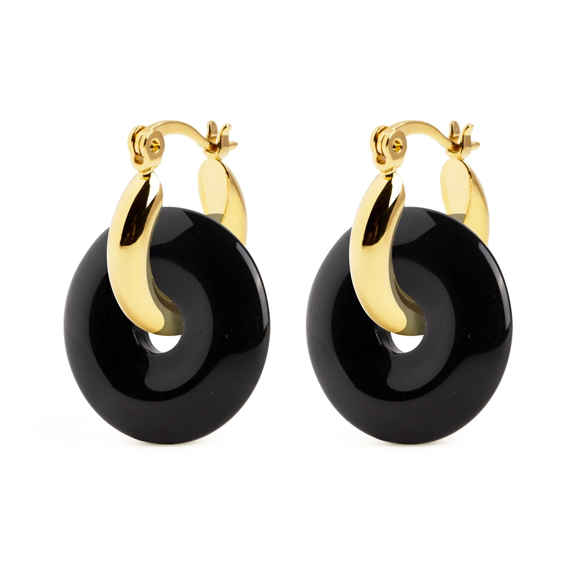 Bella Onyx Hoop Gold Earrings