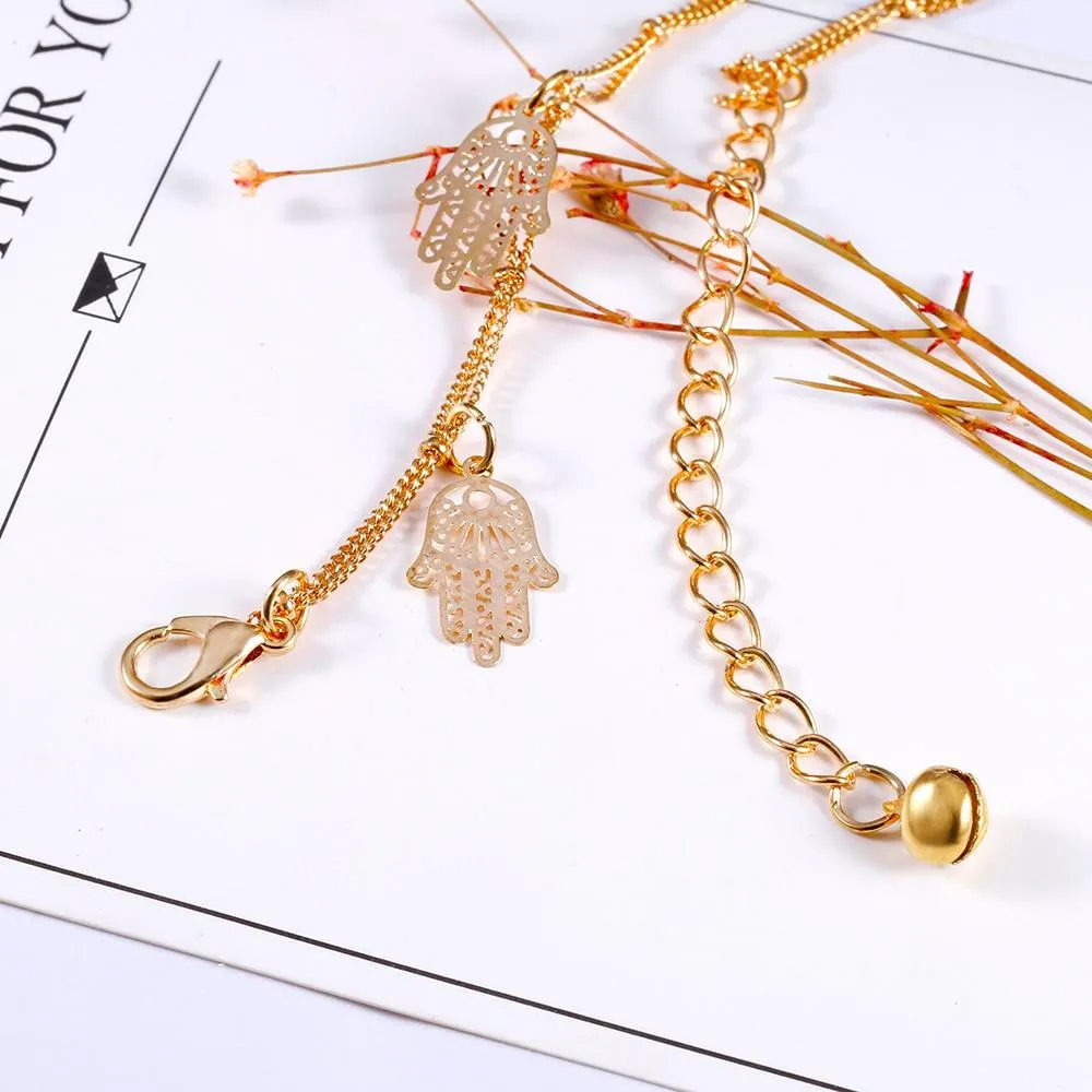 Double Layer Anklets Hollow Hamsa Hand Anklet Accessory for Women