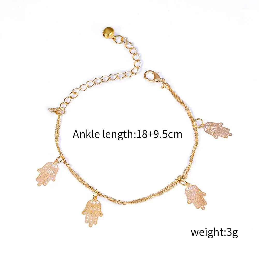 Double Layer Anklets Hollow Hamsa Hand Anklet Accessory for Women