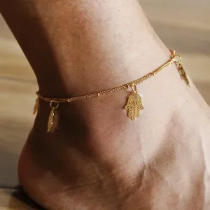 Double Layer Anklets Hollow Hamsa Hand Anklet Accessory for Women