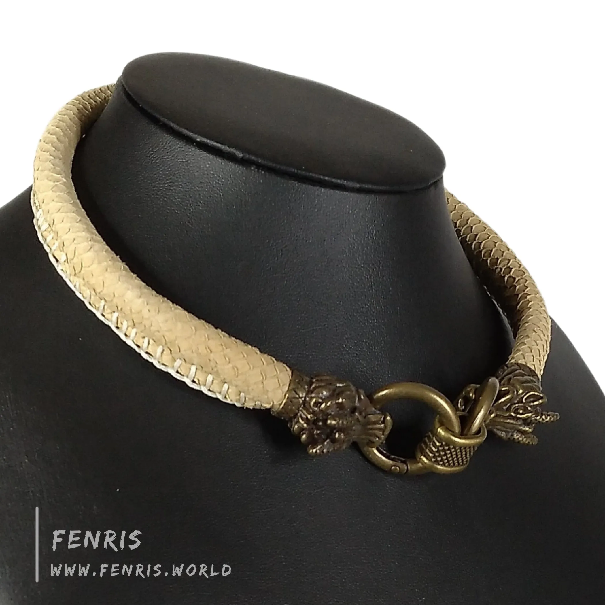 Dragon Choker Necklace Bronze Tan Scale Leather