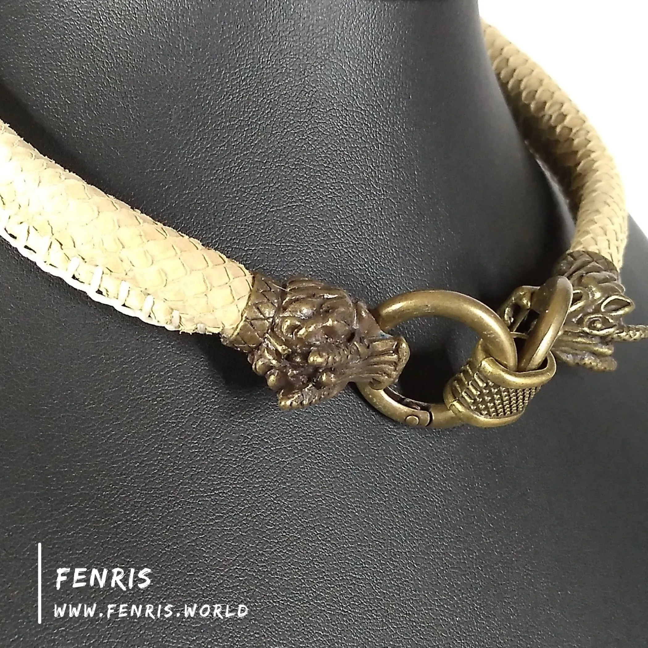 Dragon Choker Necklace Bronze Tan Scale Leather