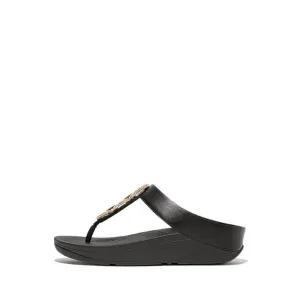 Fino Crystal-Chain Leather Toe-Post Sandals