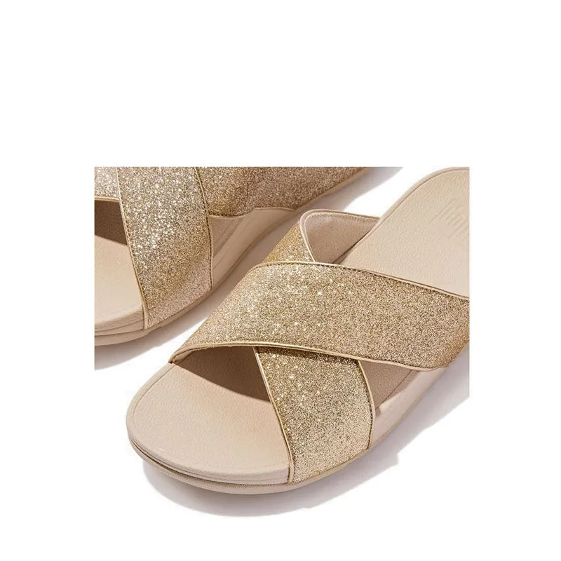 Fitflop Lulu Glitterdust Cross Slides - Platino