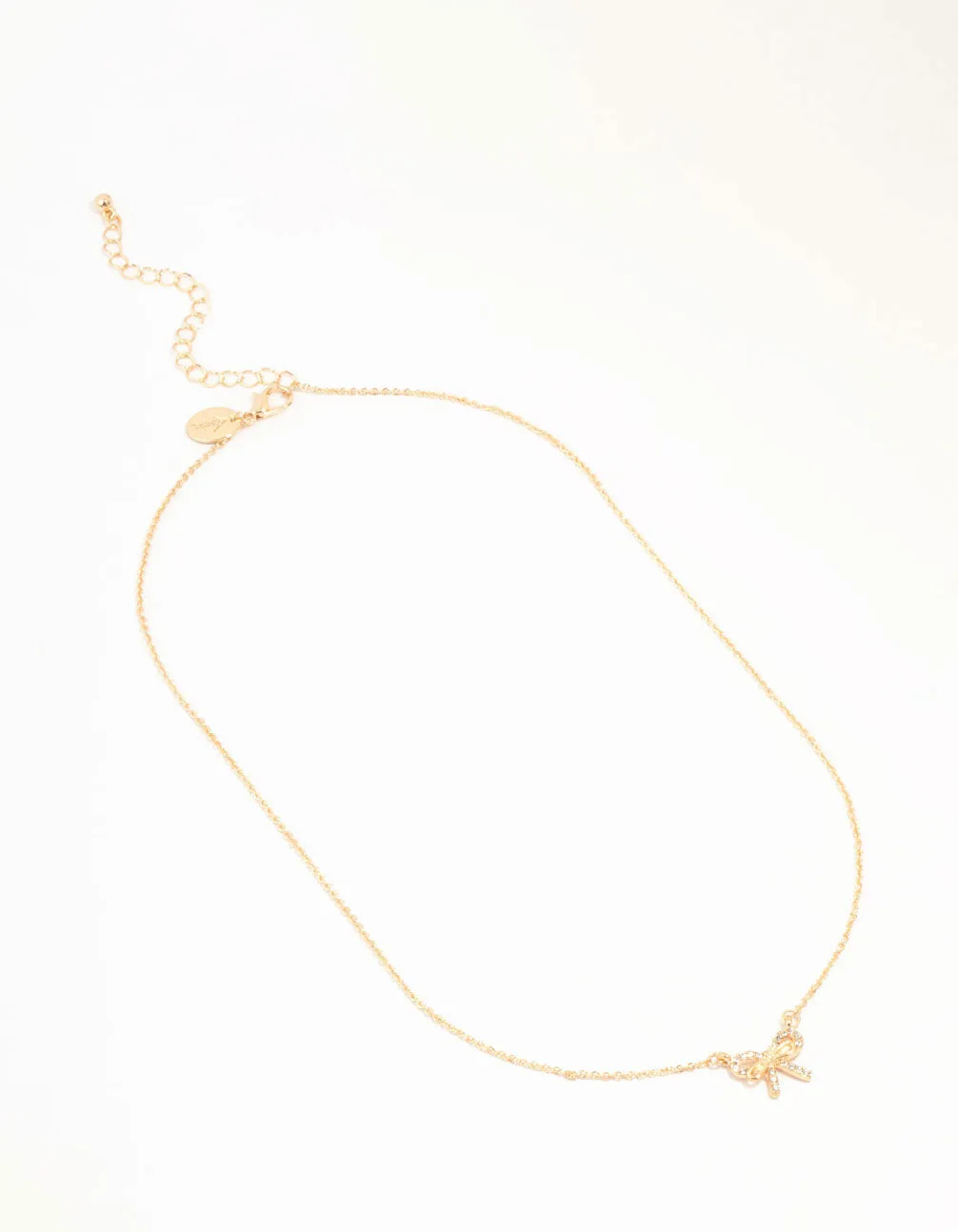 Gold Dainty Diamante Bow Necklace