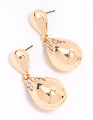 Gold Diamante Double Tapered Drop Earrings