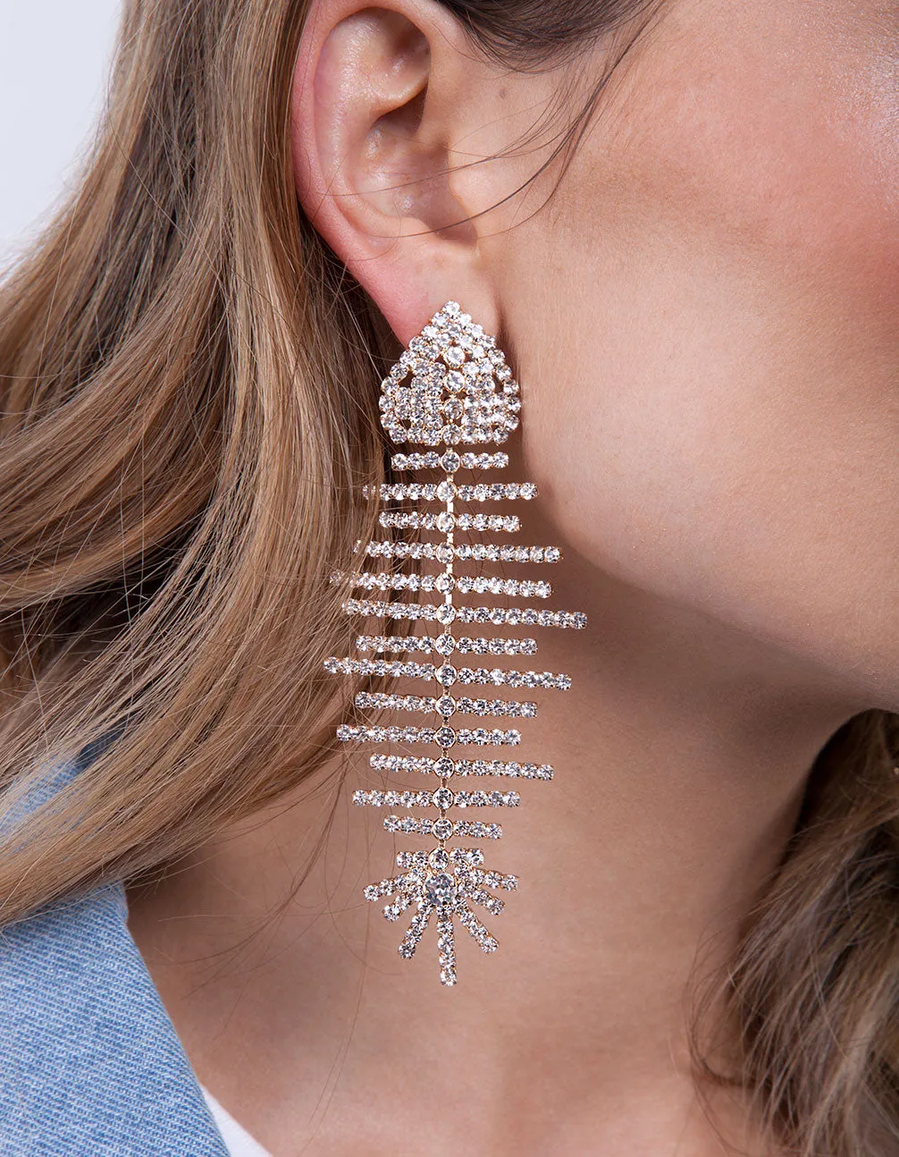 Gold Diamante Fish Earring