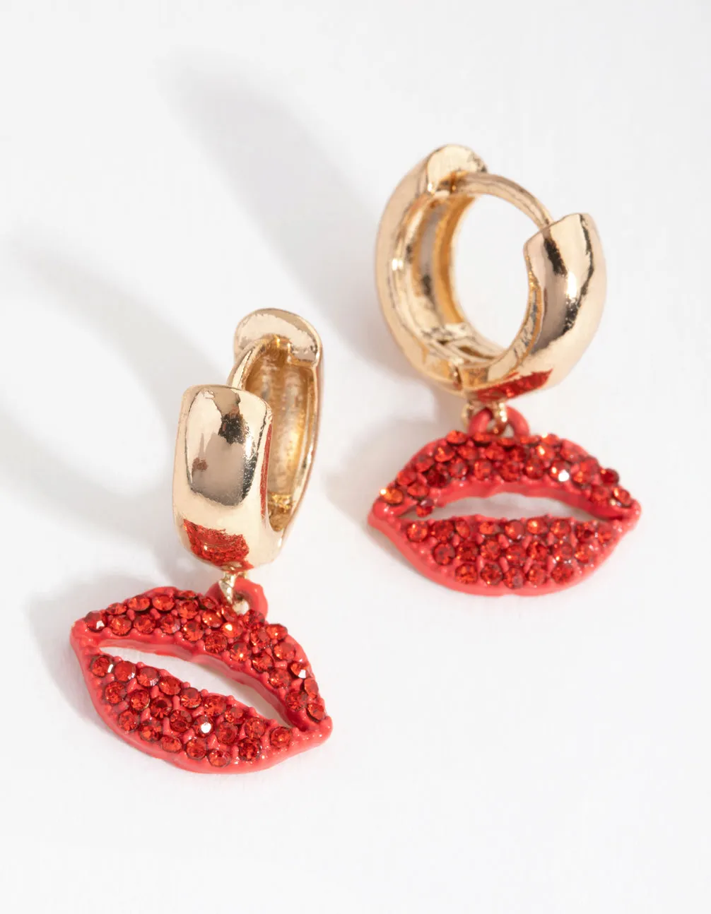 Gold Diamante Lips Huggie Earrings