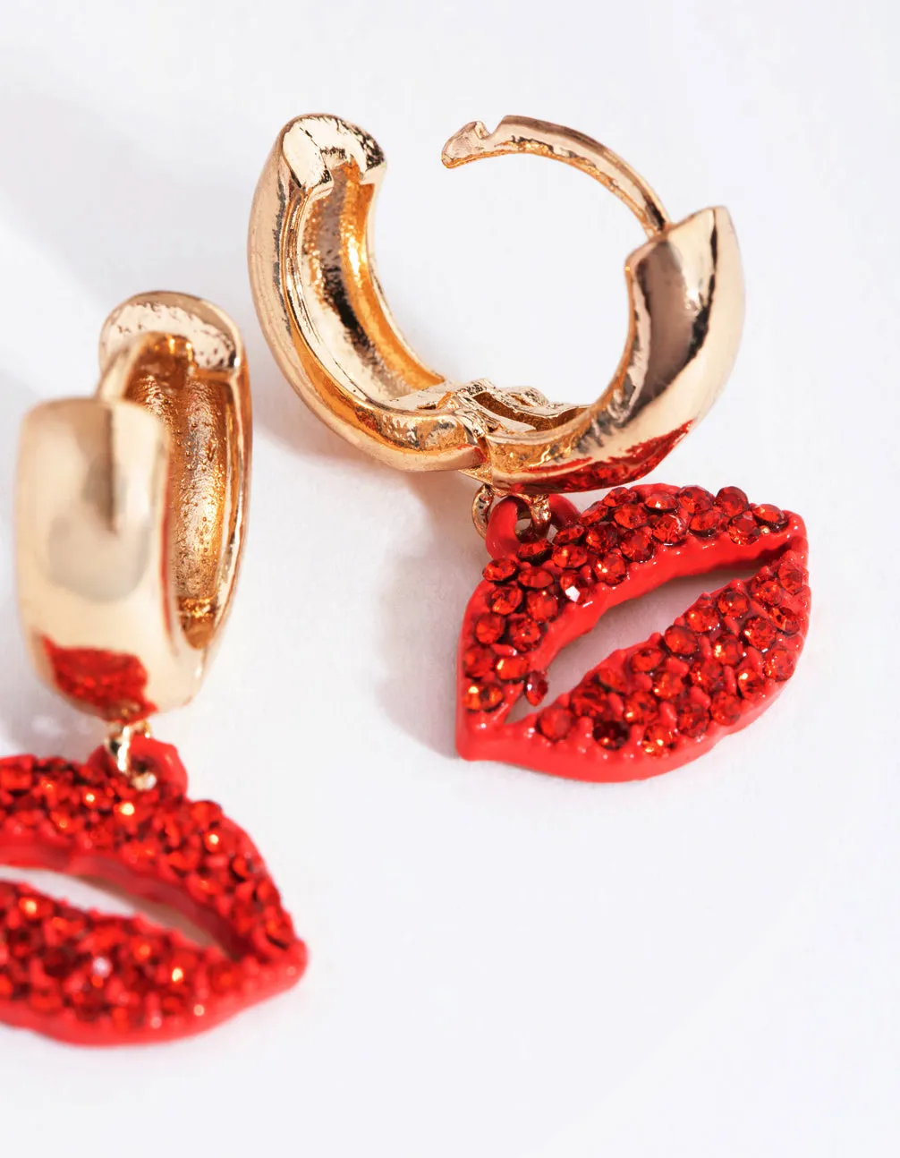 Gold Diamante Lips Huggie Earrings