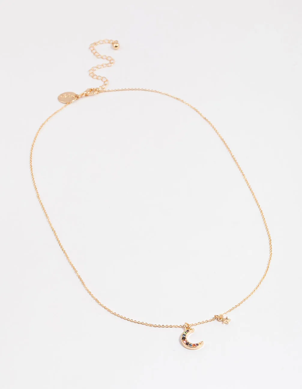 Gold Mixed Diamante Moon Pendant Necklace