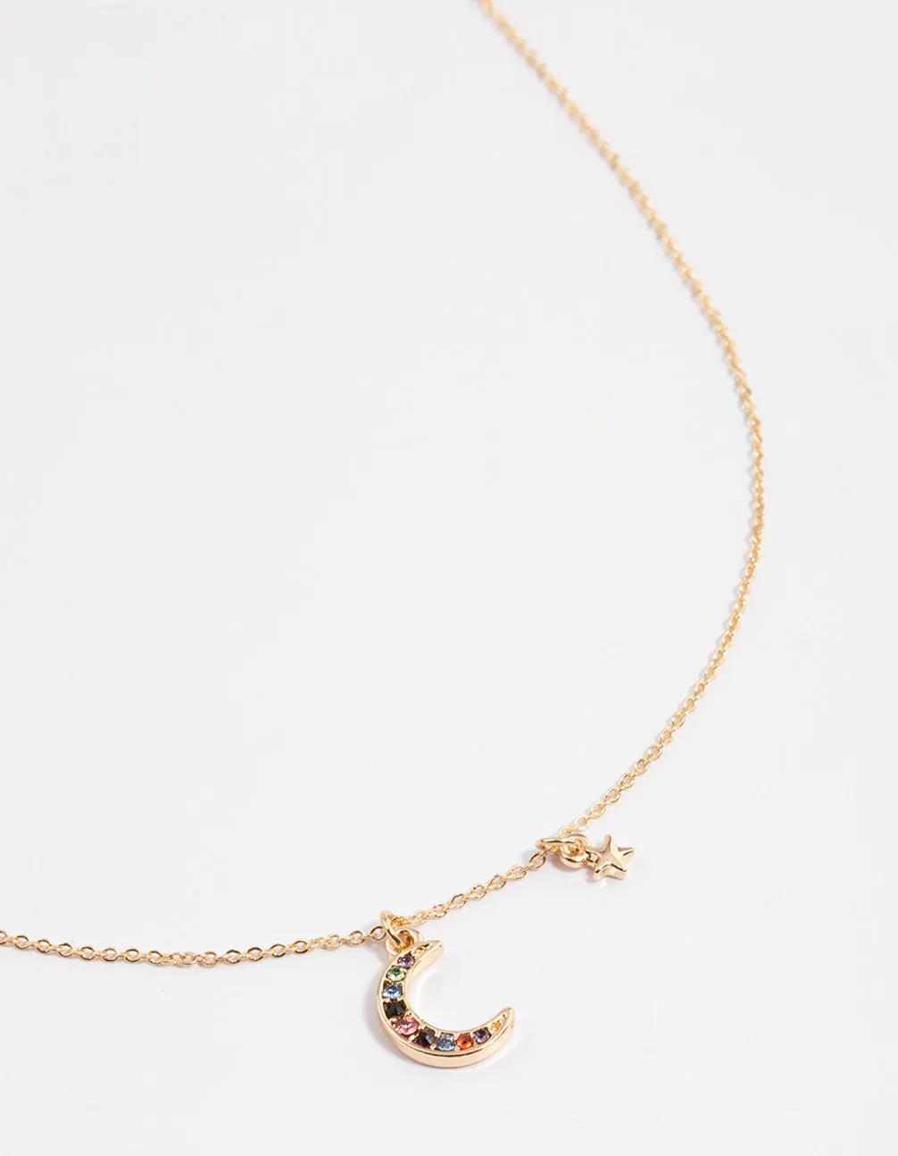 Gold Mixed Diamante Moon Pendant Necklace