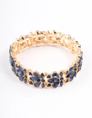 Gold Mixed Diamante Tear Drop Blue Stone Bracelet