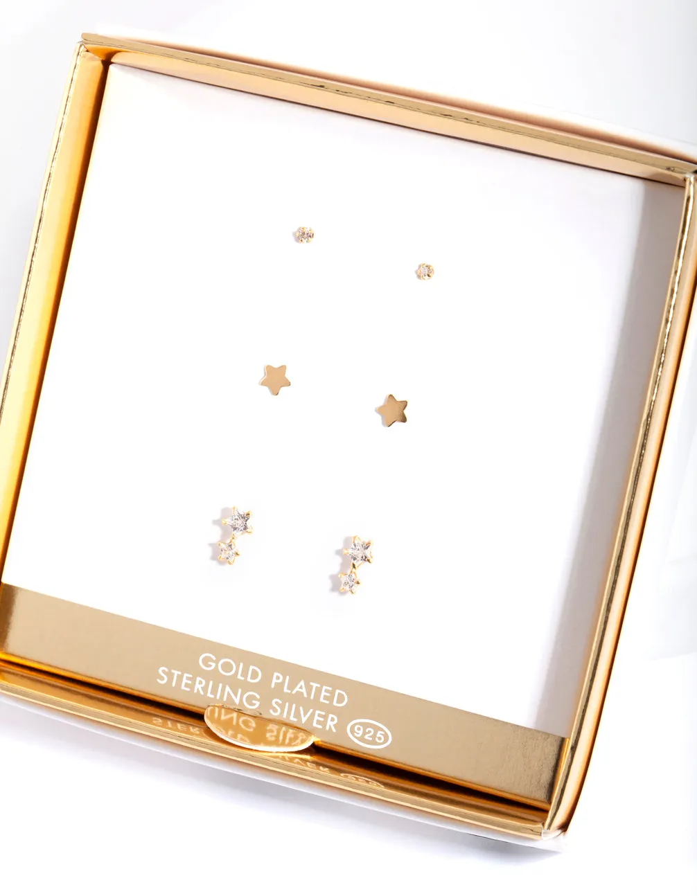 Gold Plated Diamante Starry Stud Trio