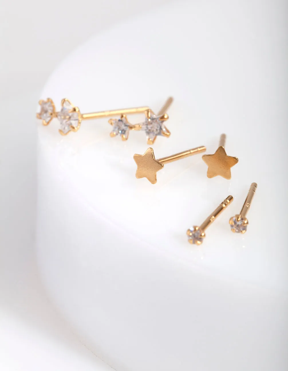 Gold Plated Diamante Starry Stud Trio