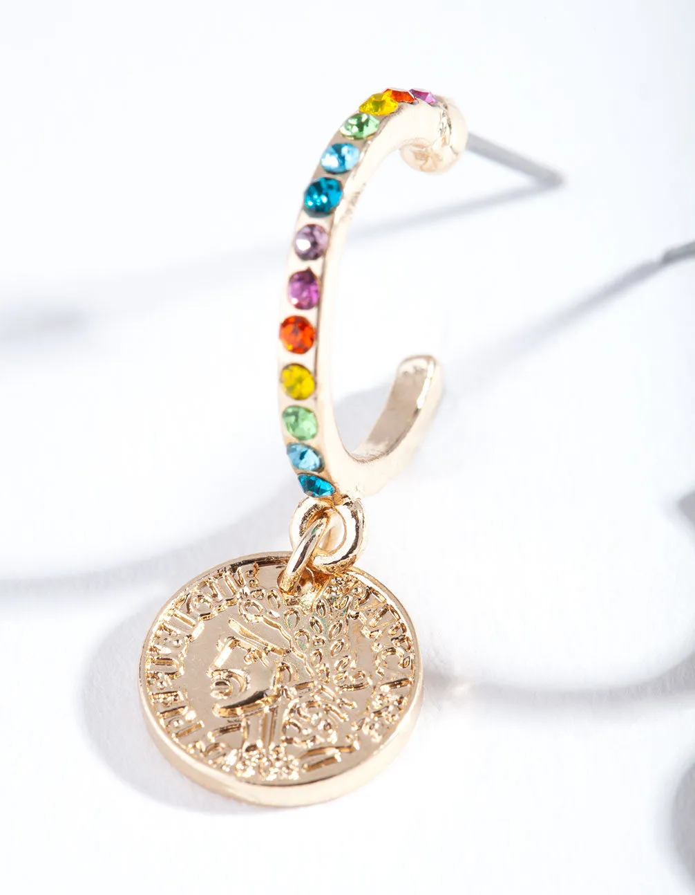 Gold Rainbow Diamante Circle Charm Earrings