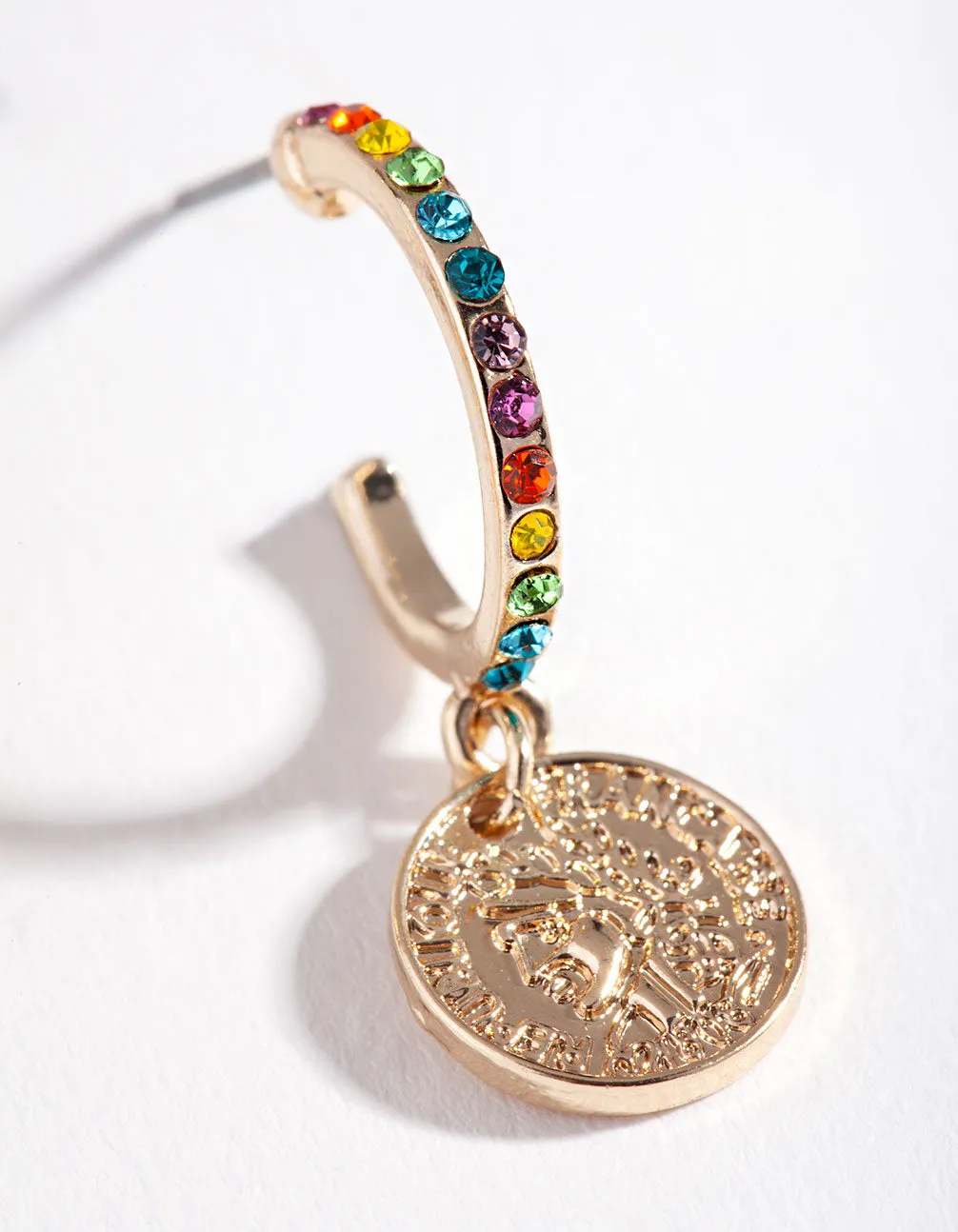 Gold Rainbow Diamante Circle Charm Earrings