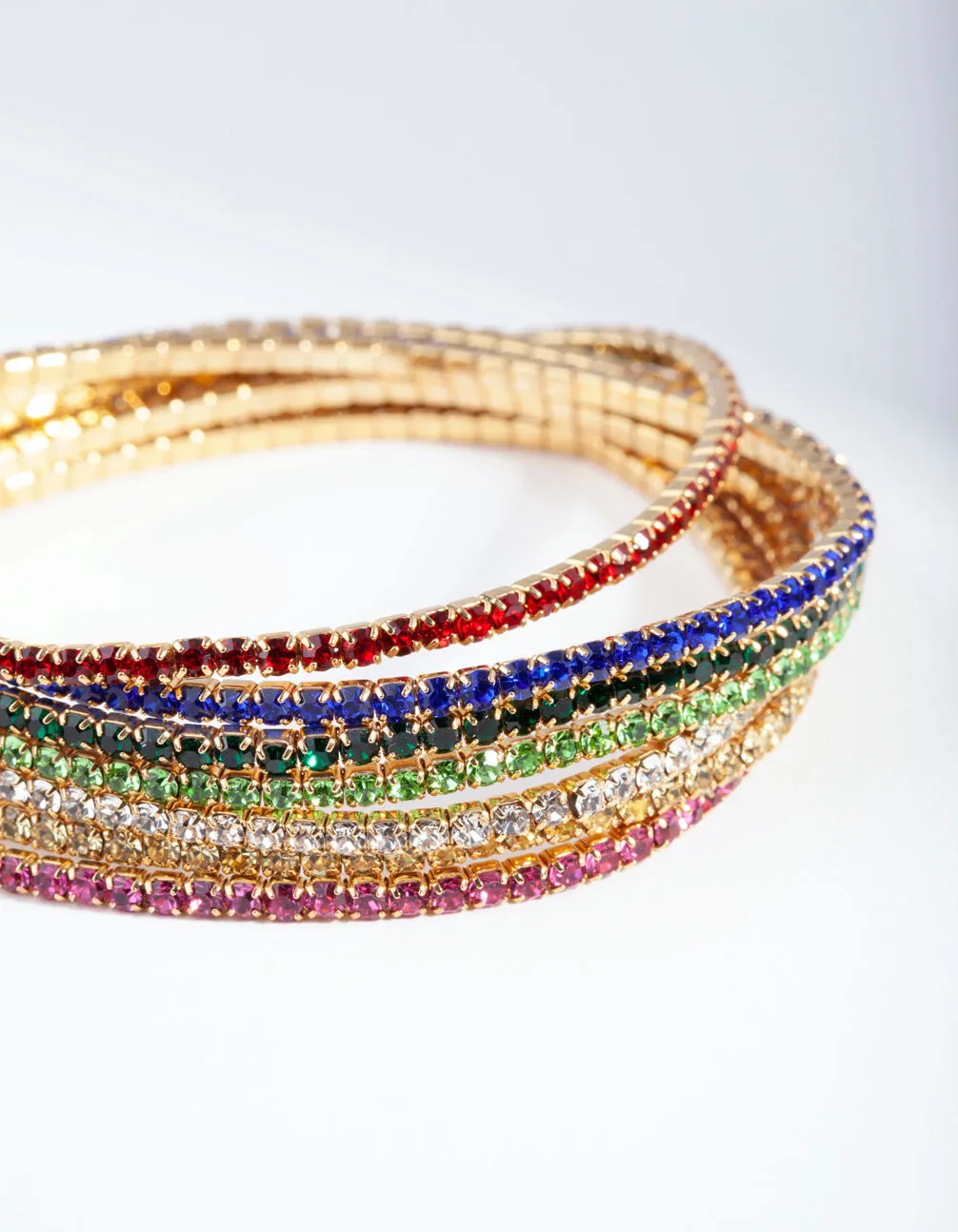 Gold Rainbow Diamante Strand Bracelet 7 Pack