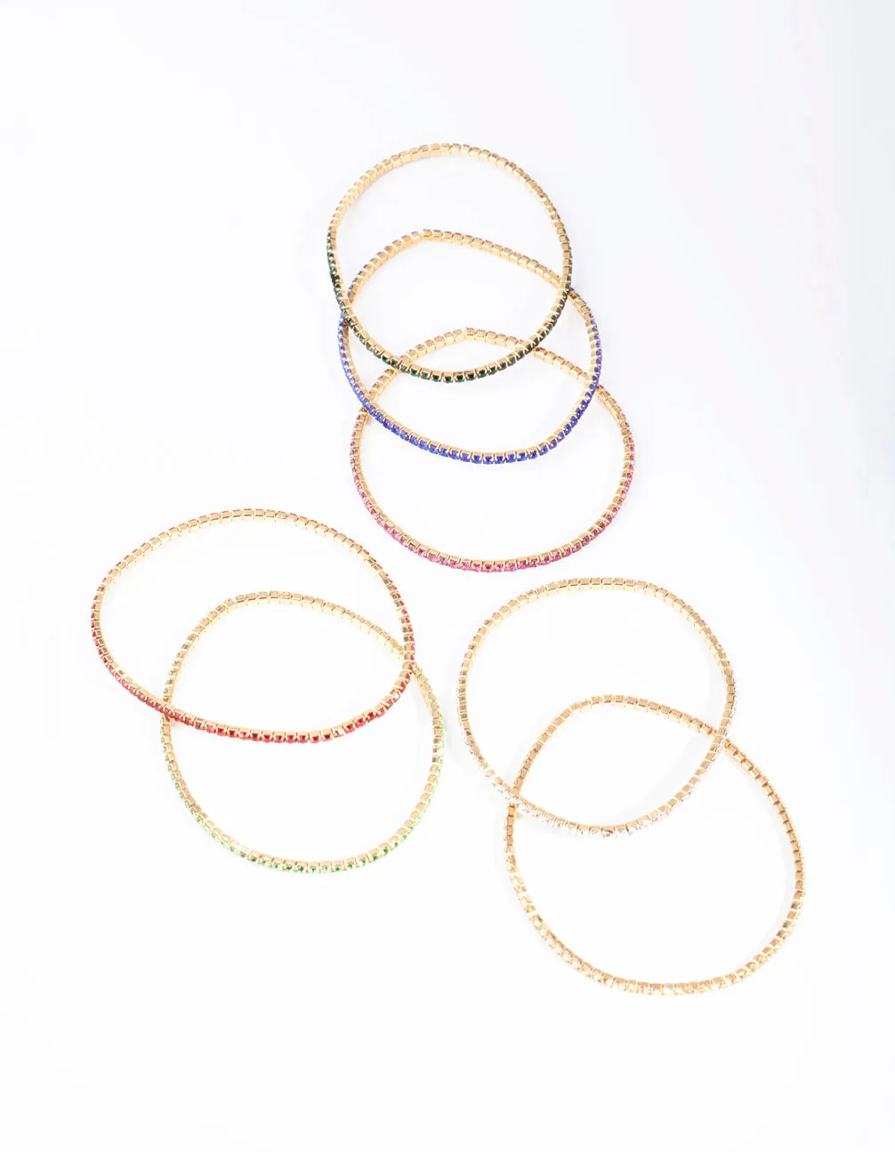 Gold Rainbow Diamante Strand Bracelet 7 Pack