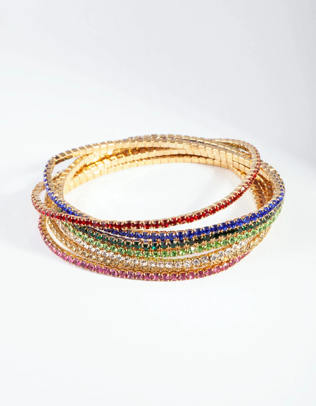 Gold Rainbow Diamante Strand Bracelet 7 Pack