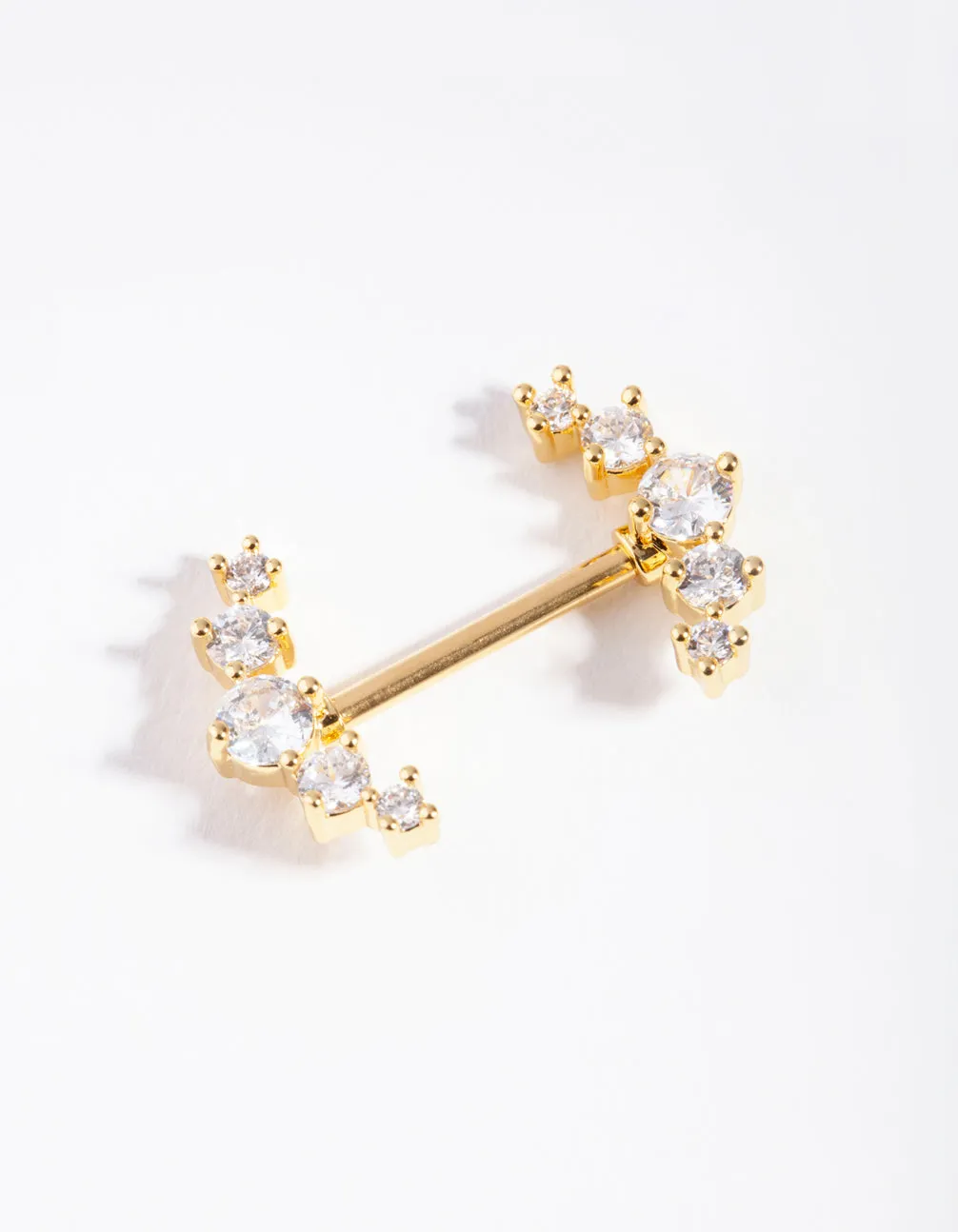 Gold Surgical Steel Diamante Crescent Nipple Bar