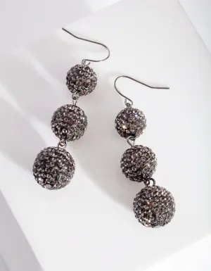 Gunmetal Diamante Ball Drop Earring