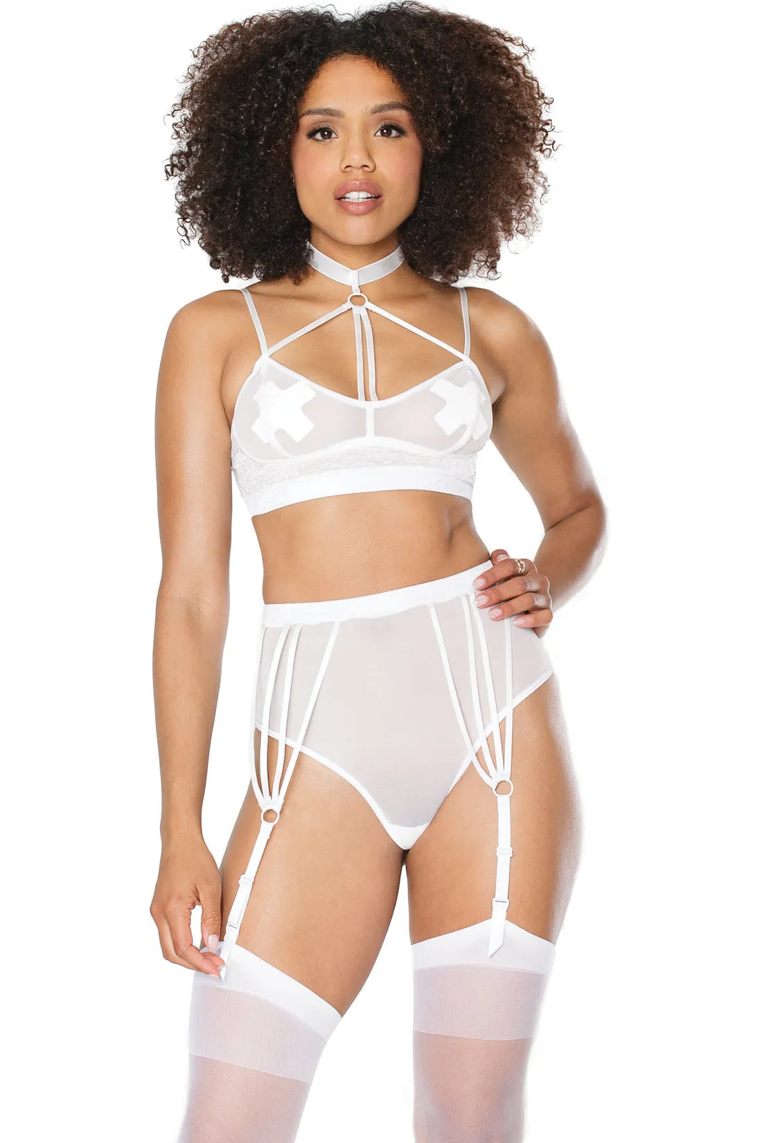 Mesh Halter & Highwaisted Garter Set