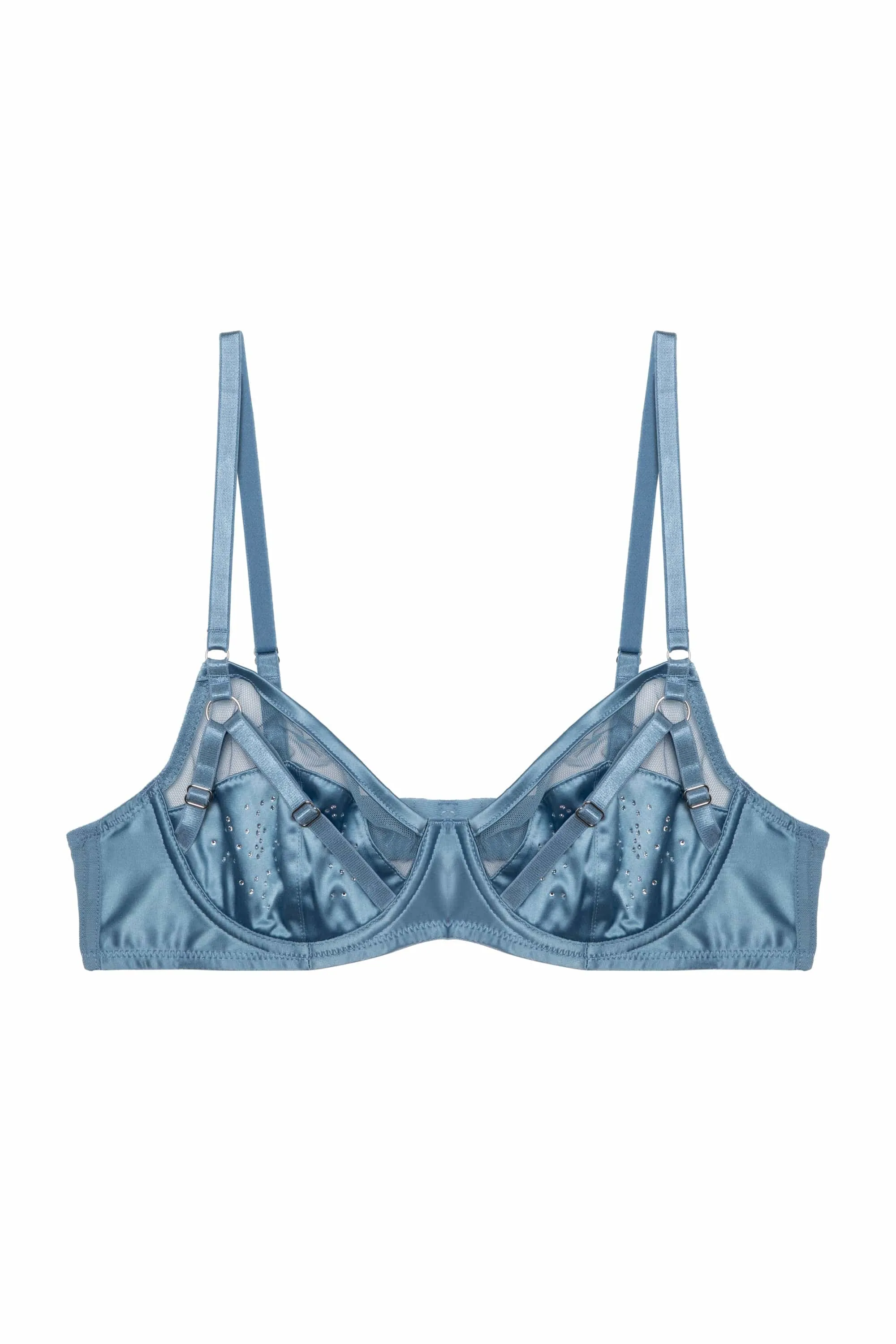 Olympia Storm Grey Diamante Mesh and Satin Bra