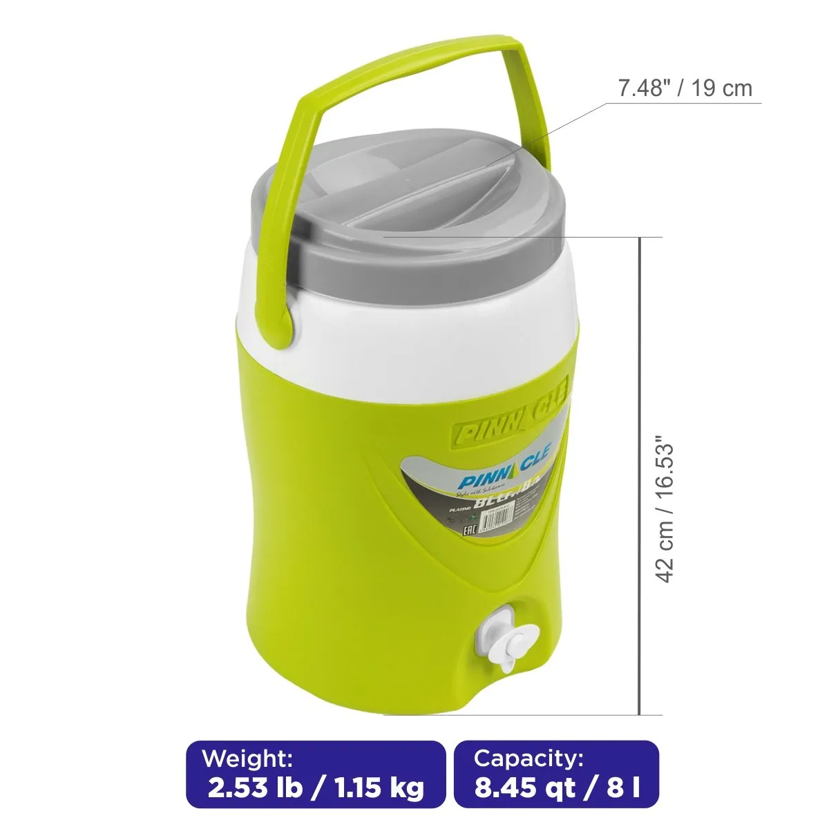 Platino Beverage Cooler Jug | 8 qt | With Spigot | for Picnics, Camping, Outdoor | CLEARANCE