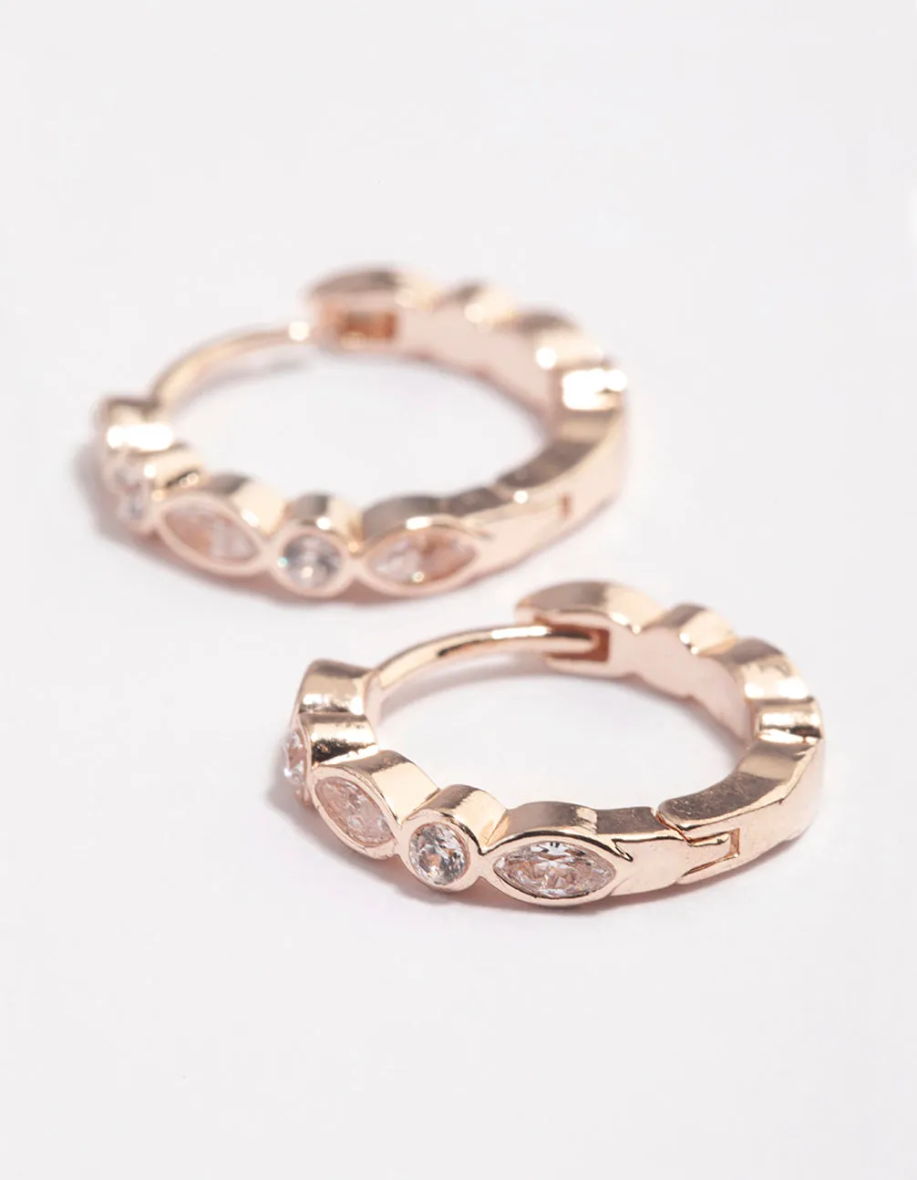 Rose Gold Diamante Row Huggie Earrings