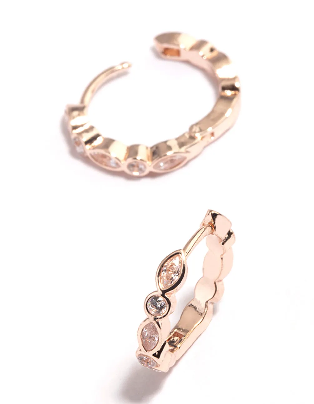 Rose Gold Diamante Row Huggie Earrings