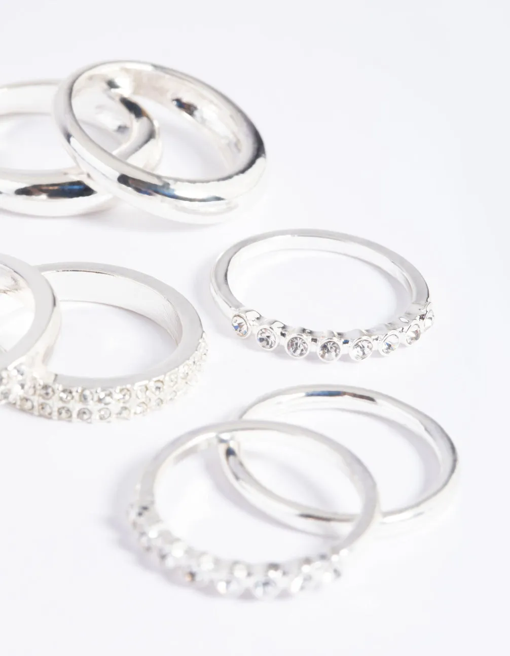 Silver Diamante Ring Stack Pack