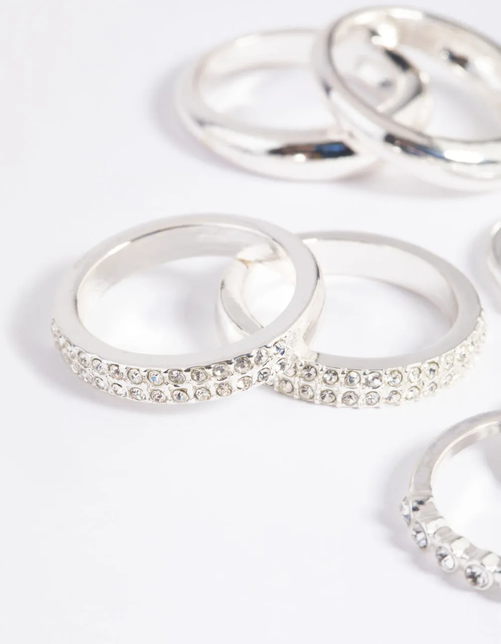 Silver Diamante Ring Stack Pack