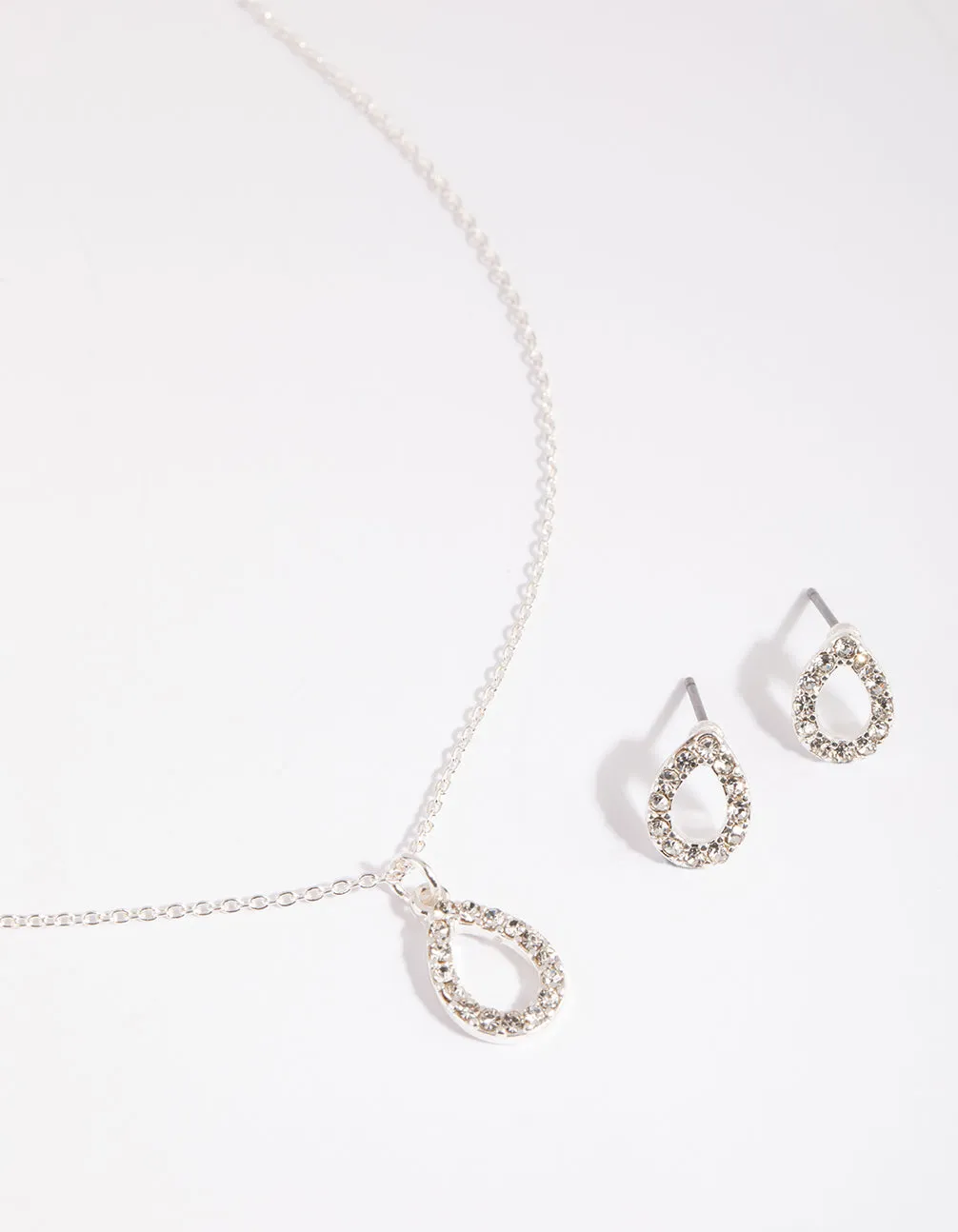 Silver Diamante Teardrop Necklace & Earring Set