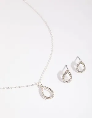 Silver Diamante Teardrop Necklace & Earring Set