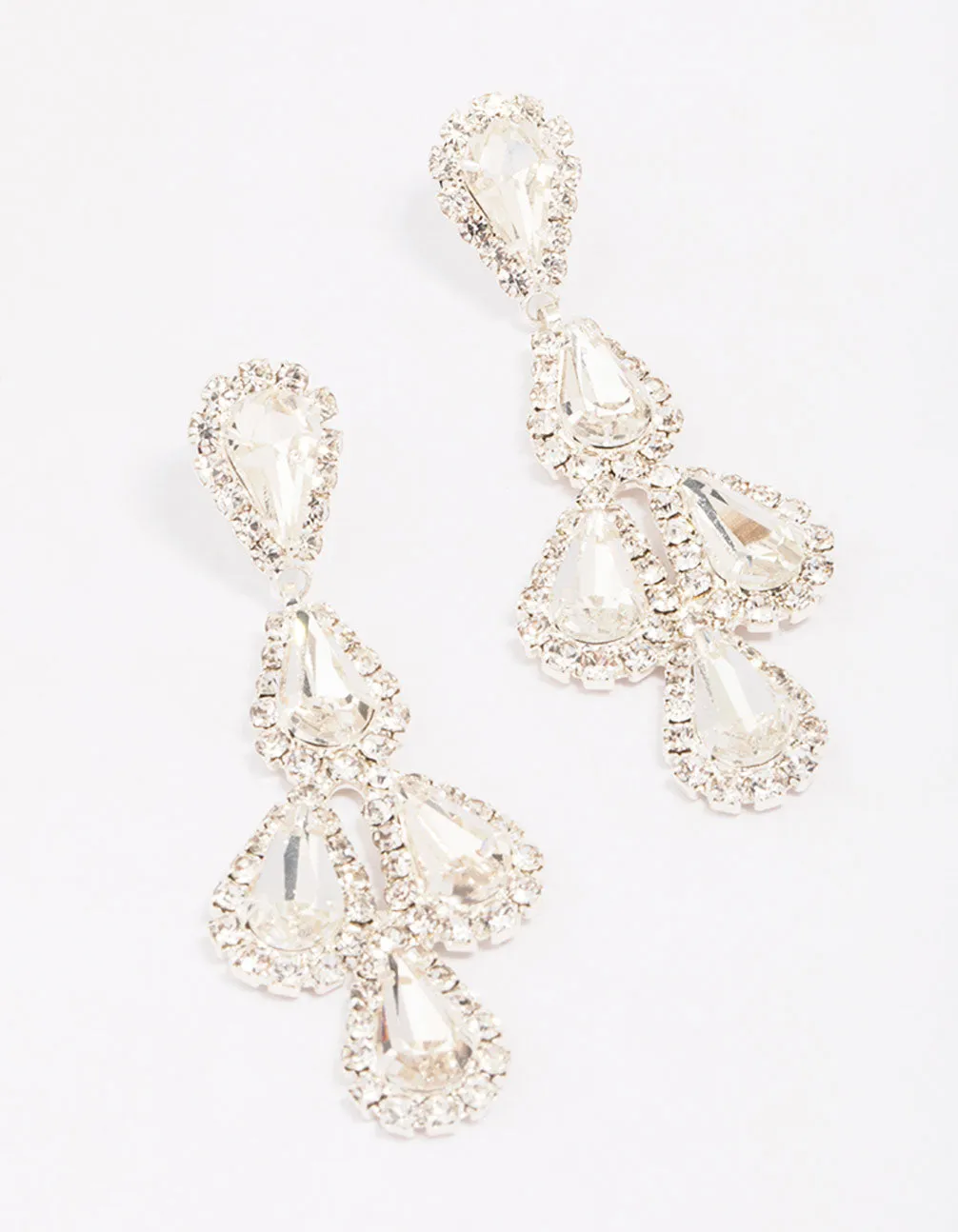 Silver Teardrop Diamante Drop Earrings