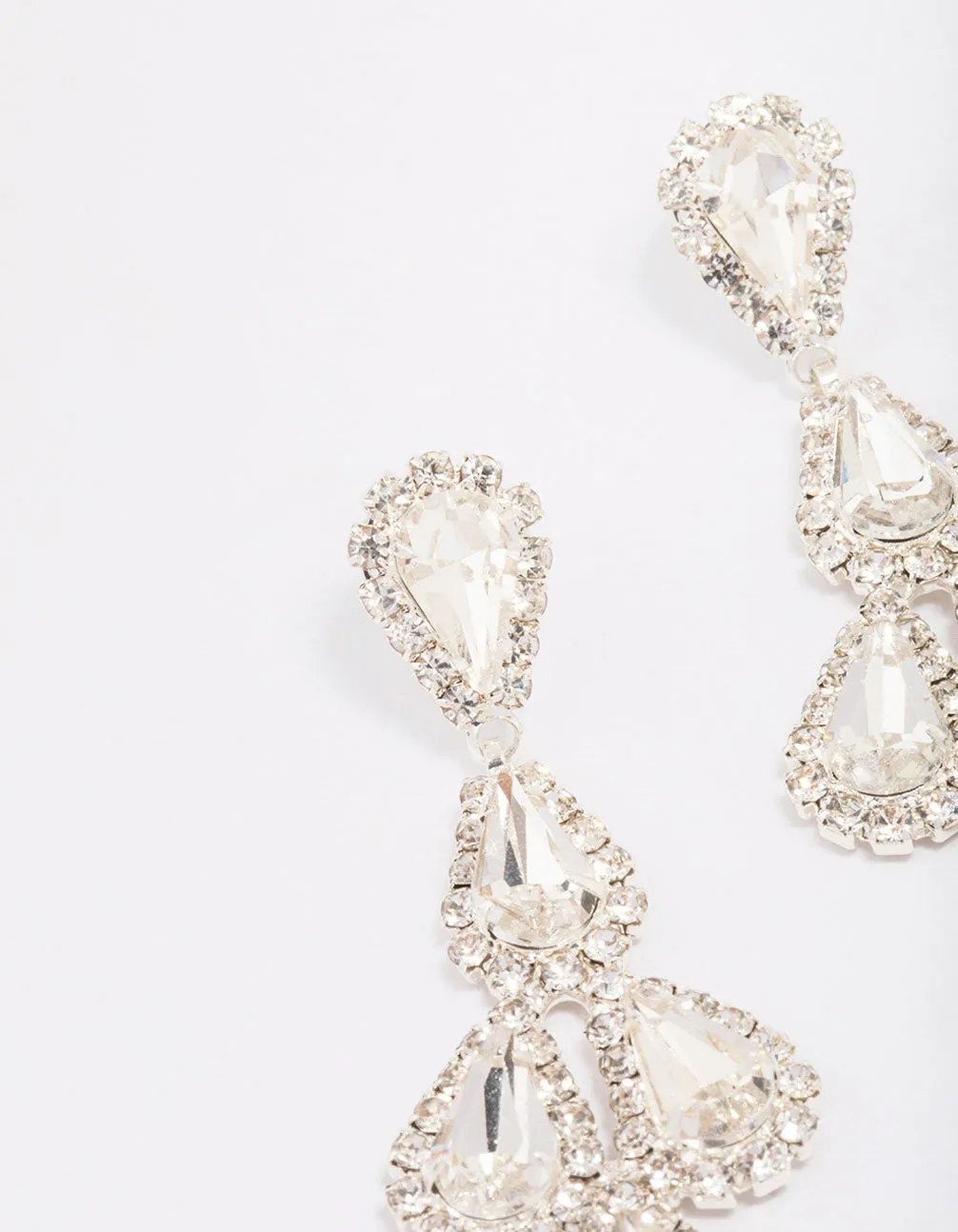 Silver Teardrop Diamante Drop Earrings