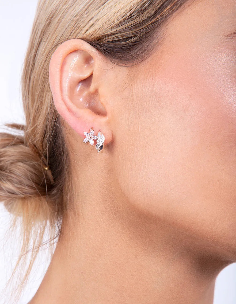 Silver Twister Diamante Huggie Earrings