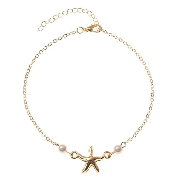 Starfish Anklet Foot Cuff Pearls Beach Anklets Summer Bohemian Jewelry