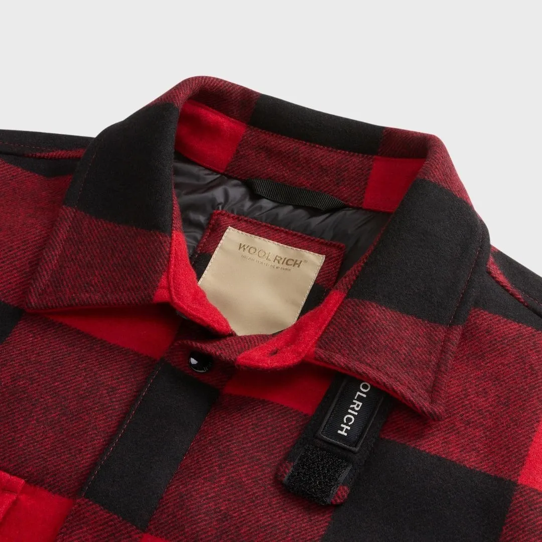 Woolrich Men's Alaskan Padded Overshirt in Checked Italian Wool Blend Red Buffalo