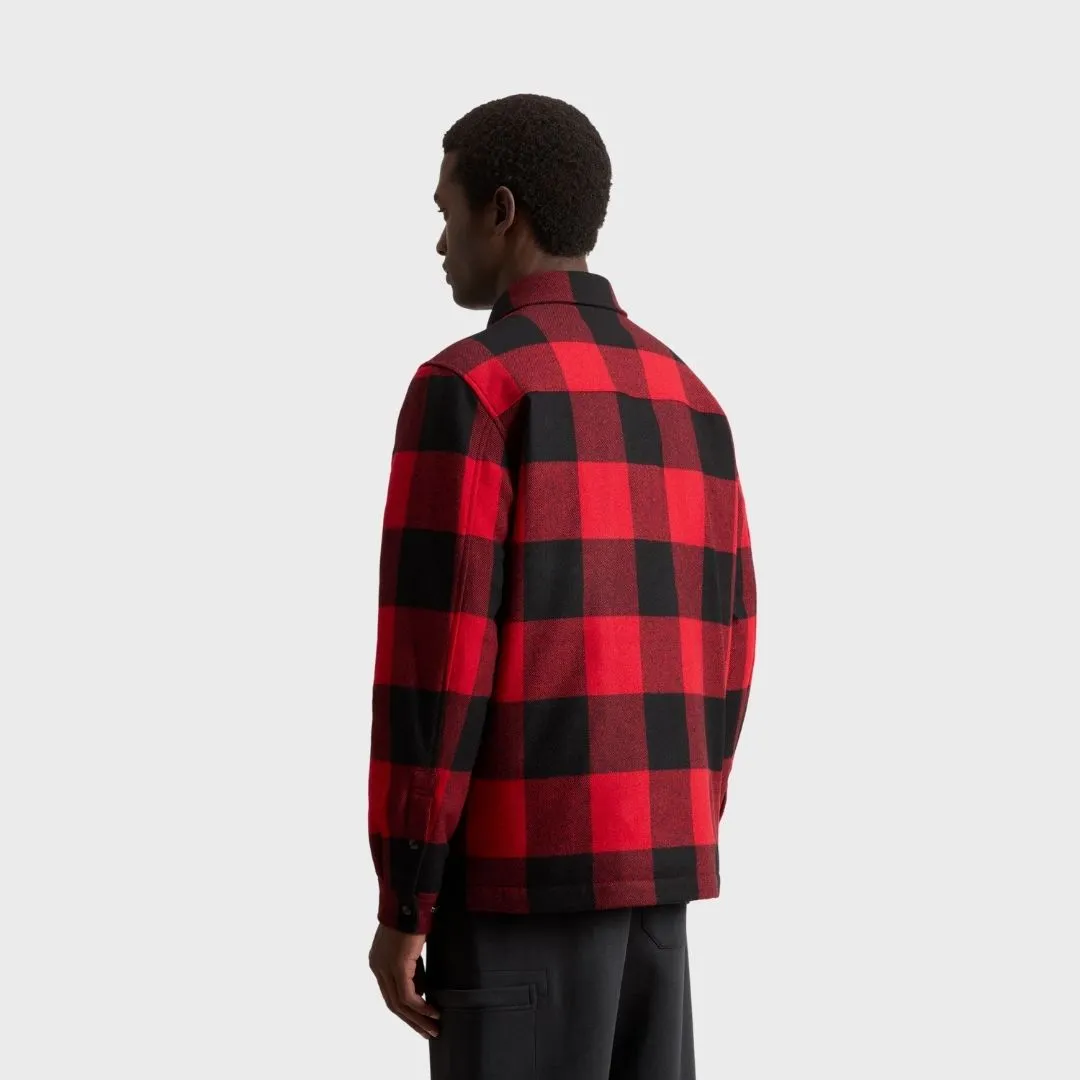 Woolrich Men's Alaskan Padded Overshirt in Checked Italian Wool Blend Red Buffalo