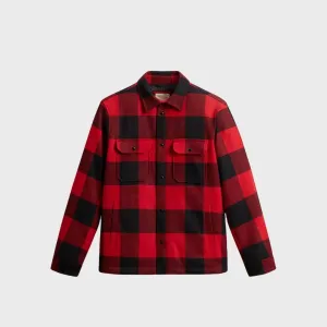 Woolrich Men's Alaskan Padded Overshirt in Checked Italian Wool Blend Red Buffalo