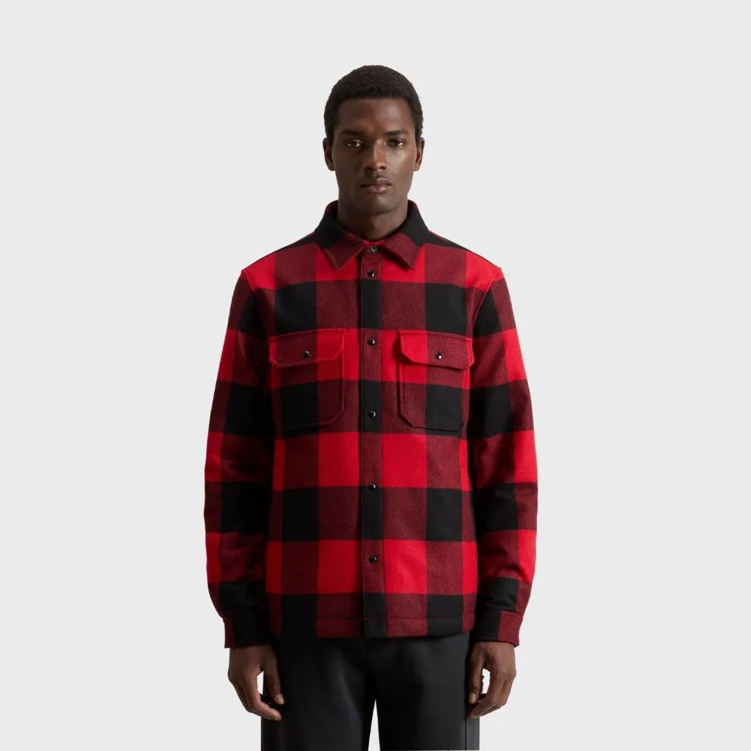 Woolrich Men's Alaskan Padded Overshirt in Checked Italian Wool Blend Red Buffalo