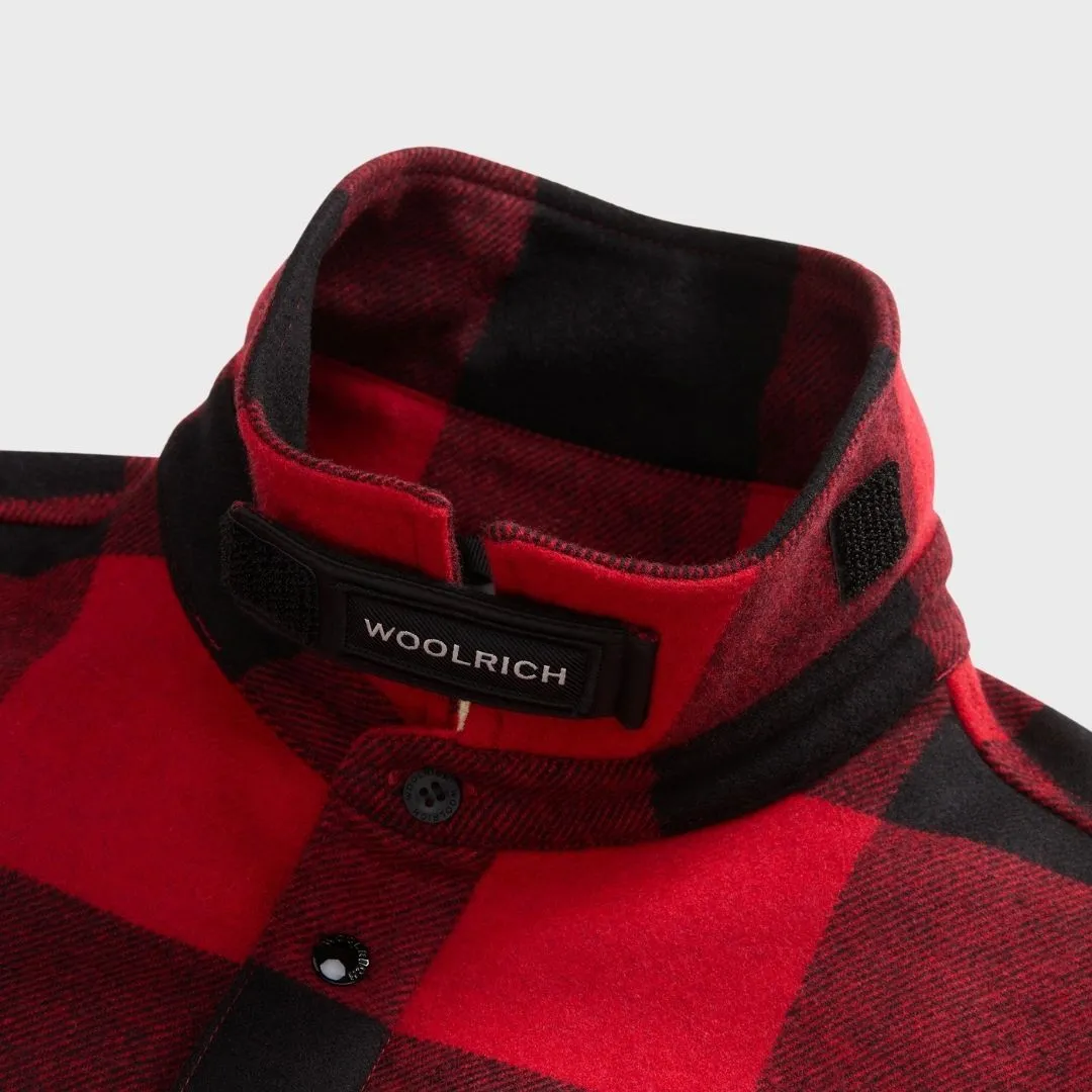 Woolrich Men's Alaskan Padded Overshirt in Checked Italian Wool Blend Red Buffalo